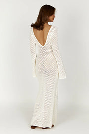 Crochet Fishtail Flare Sleeve Maxi Dress