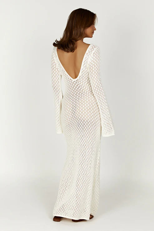 Crochet Fishtail Flare Sleeve Maxi Dress