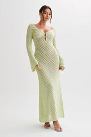 Crochet Fishtail Flare Sleeve Maxi Dress