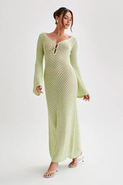 Crochet Fishtail Flare Sleeve Maxi Dress