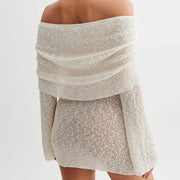 Off Shoulder Boucle Mini Dress - Ivory