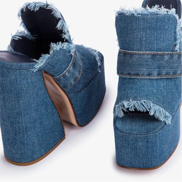 Denim High Heel Slippers