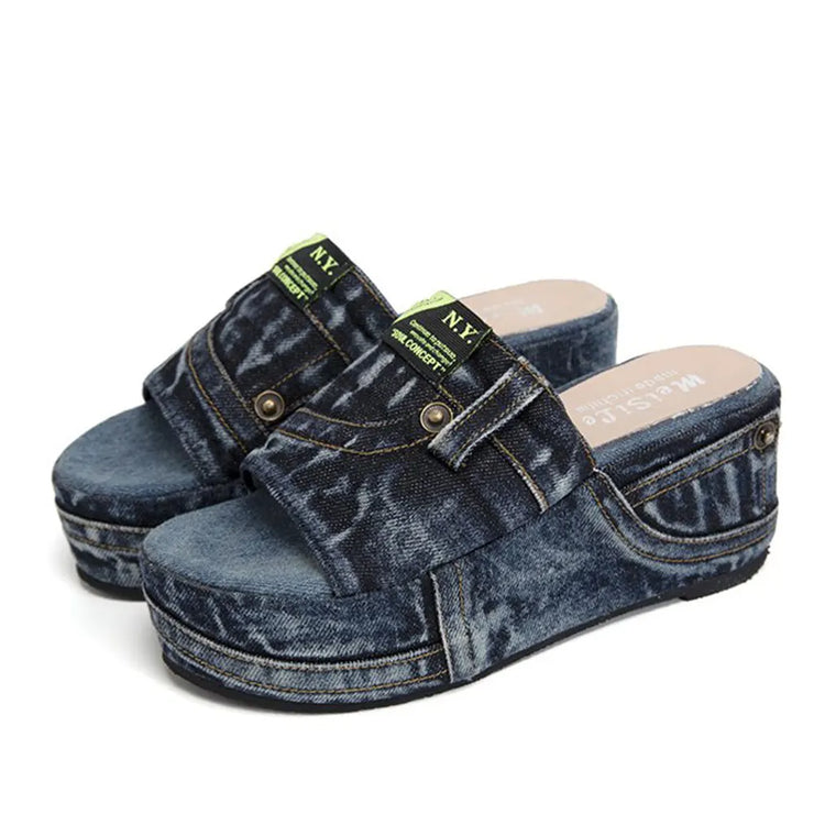 Rabica Denim Platform Slides