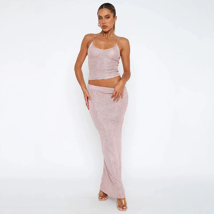 Sequined Crop Top & Skirt Set