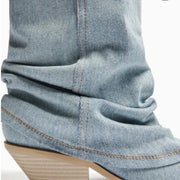 Women’s Pleated Denim Knee-High Boots