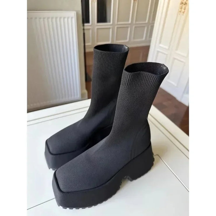 Knitted Wedge Platform Sock Boots