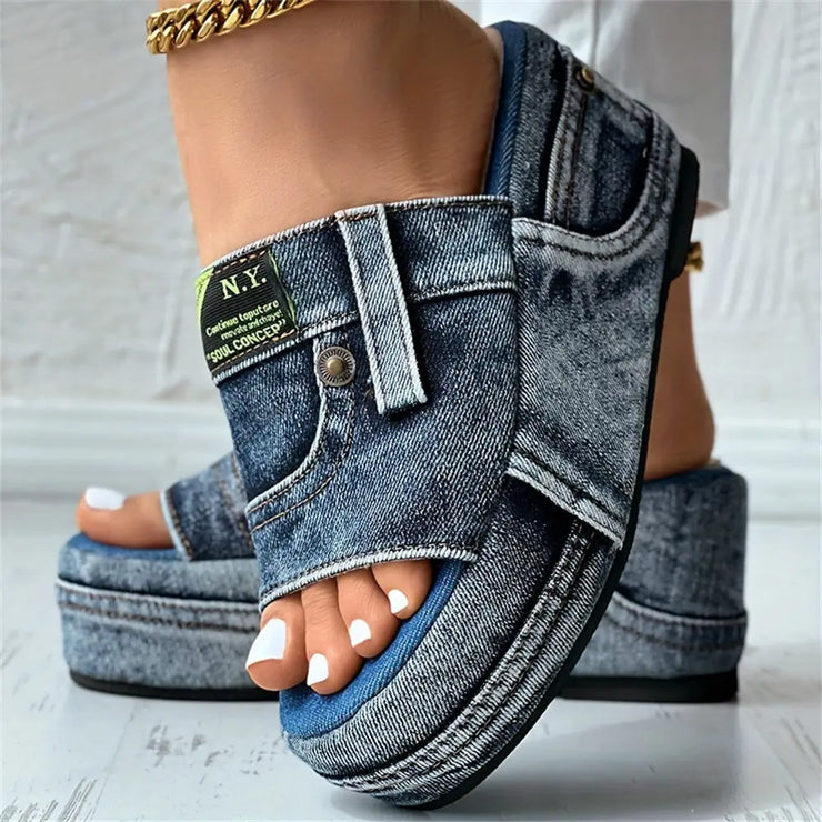 Rabica Denim Platform Slides