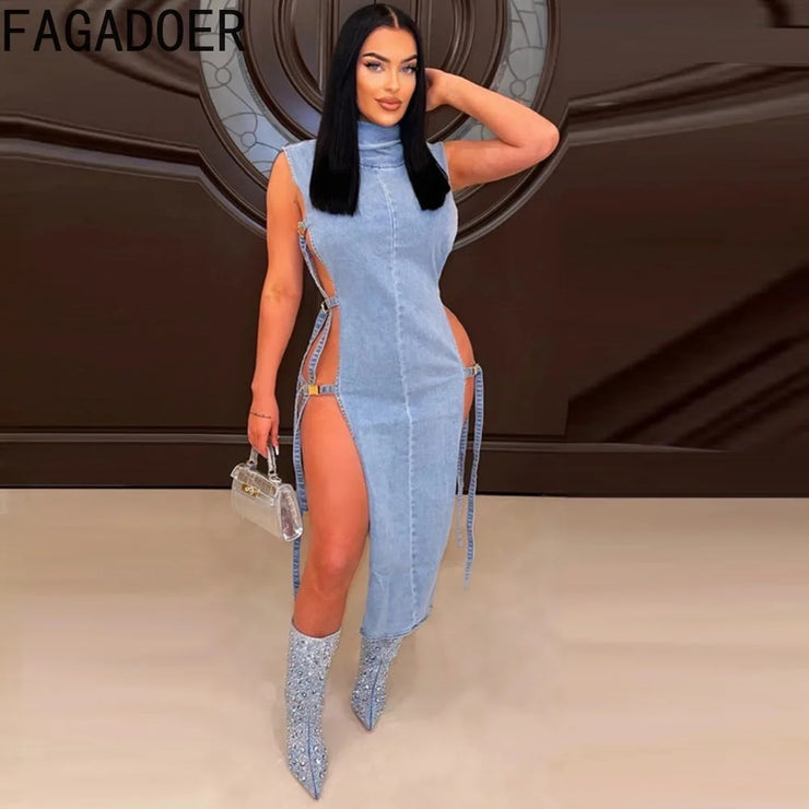 Frager Hollow Out Denim Dress