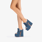 Denim High Heel Slippers