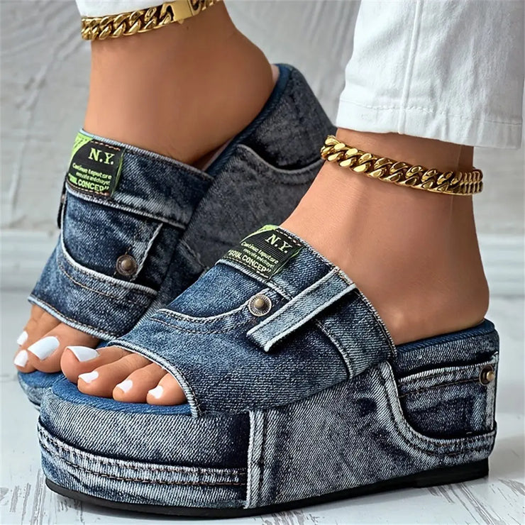 Rabica Denim Platform Slides