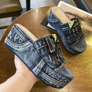 Rabica Denim Platform Slides