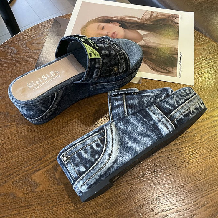 Rabica Denim Platform Slides