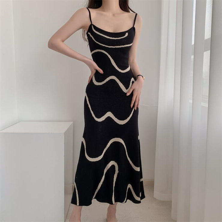 The Black Wave Mermaid Hem Knit Midi Dress