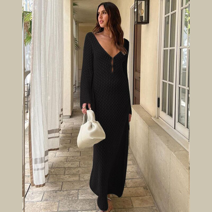 Crochet Fishtail Flare Sleeve Maxi Dress